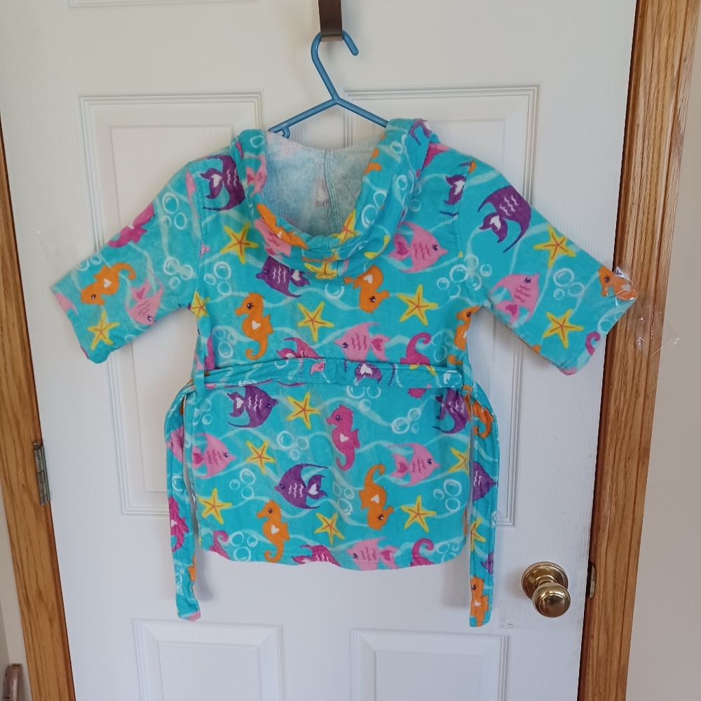ST EVE TODDLER BLUE HOODED COTTON SWIM BATHROBE XS SIZE 3 4 - Picture 4 of 9